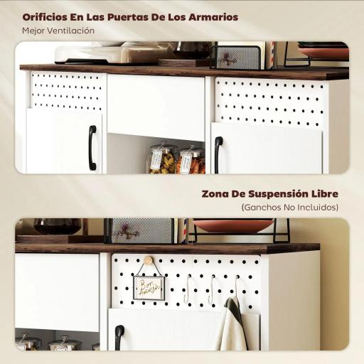 Aparador para Salón con 2 Puertas con Orificios Cajón Compartimentos Abiertos Estantes Ajustables 100x40x80 cm Blanco [5]