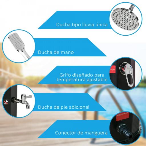 Ducha Solar de Exterior de 35L con 2 Cabezales de Ducha Grifo y Agua Caliente 0-55℃ para Jardín 17,5x14,5x216 cm Negro [4]