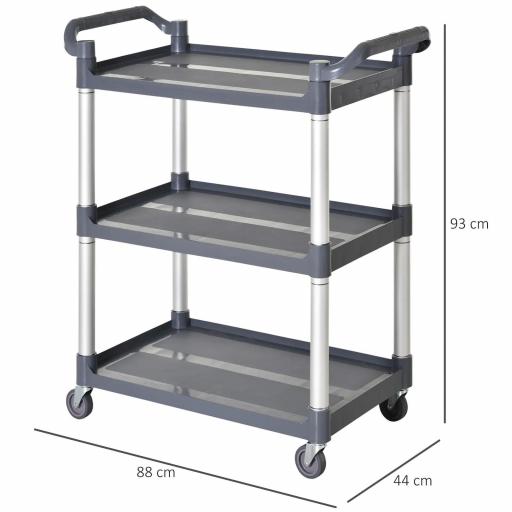 Carrito Auxiliar con Ruedas de Aleación de Aluminio Carrito de Cocina de 3 Niveles Carrito de Almacenamiento Carga 105 kg para Comedor Sala Baño 88x44x93 cm Gris [1]