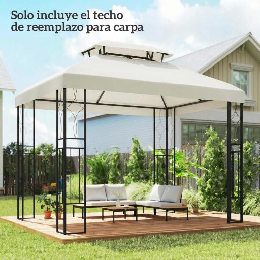 Toldo de Recambio 4x3 m con Techo Doble Orificios de Drenaje y Protección UV Solo Toldo NO Incluye Marco Crema [5]