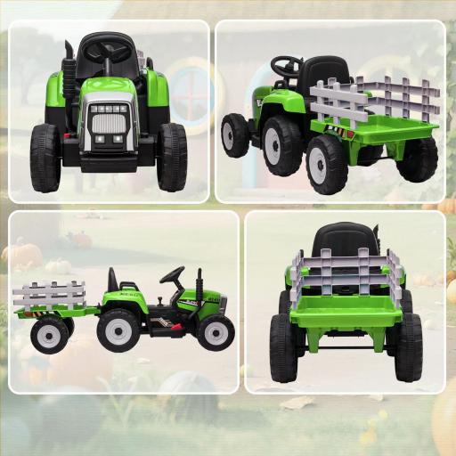 Tractor Eléctrico con Remolque para Niños 3-6 Años con Control Remoto y Cinturón de Seguridad 136,5x50x52,5 cm Verde [1]