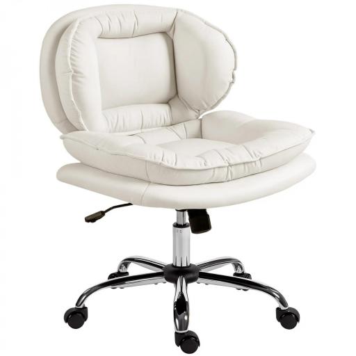 Silla de Oficina Piernas Cruzadas con Asiento Ancho Ruedas Altura Ajustable Doble Acolchado Función Basculante Gris [9]