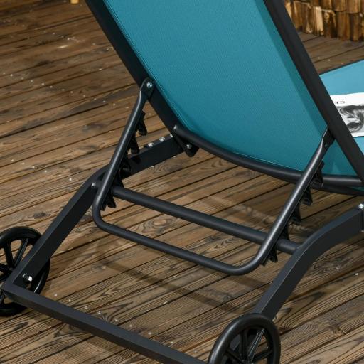 Juego de 2 Tumbonas Reclinables de Jardín de Aluminio con Respaldo Ajustable y Ruedas 165x66x102 cm Azul y Gris [3]