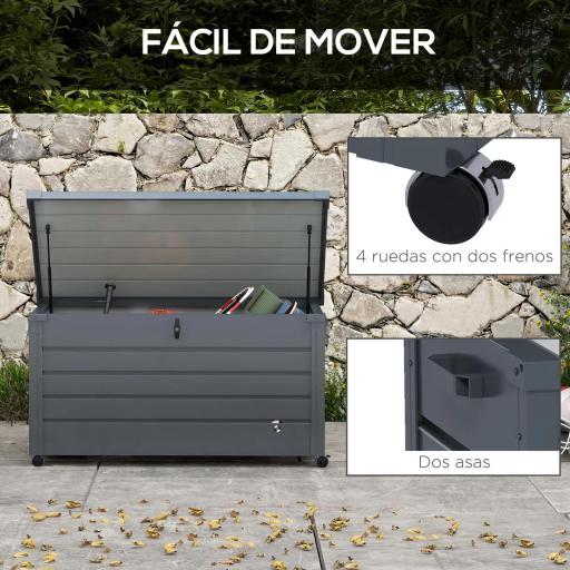 Baúl de Exterior de Acero Galvanizado con 4 Ruedas 2 Asas y 1 Cerradura con Llave 120x62x66 cm Gris Oscuro [3]