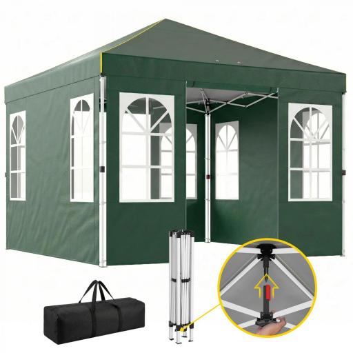 Carpa Plegable 3x3 m Pop-up con UPF50+ 4 Laterales Desmontables Altura Ajustable y Bolsa de Transporte Verde [8]