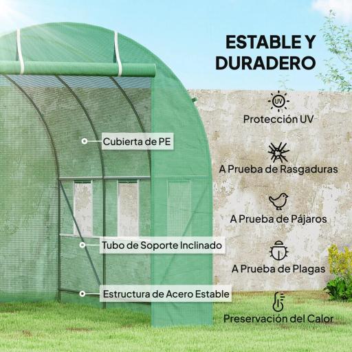 Invernadero de Jardín 3,5x2 m Invernadero de Túnel con Marco de Acero y Cubierta de Polietileno PE 140 g/m² Verde [2]