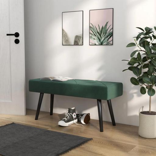 Taburete Pie de Cama Multifuncional con Pies de Acero y Asiento Acolchado para Entrada Pasillo 100x36x45 cm Verde [7]