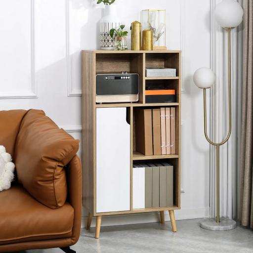 Mueble Aparador Alto Armario Auxiliar de Salón con 5 Compartimentos y 1 Puerta Multiusos para Comedor Cocina Dormitorio