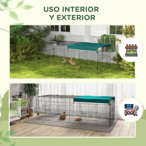 Jaula para Animales Pequeños de Acero con Puertas y Tela Superior para Conejos Chinchillas Gallinas 220x85x70 cm Verde [5]