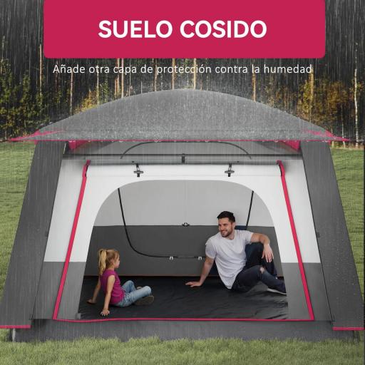 Tienda de Campaña Familiar 5 Personas con 2 Habitaciones Zona de Estar y Protección Impermeable 430x305 cm Rojo [5]