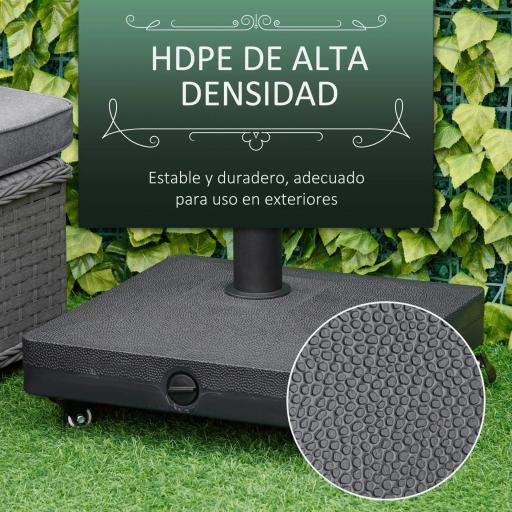 Base de Sombrilla con 4 Ruedas Bloqueables Soporte de Parasol Rellenable de Arena 18 kg o Agua 16 kg para Jardín Patio Terraza 45x45x39 cm Negro [4]