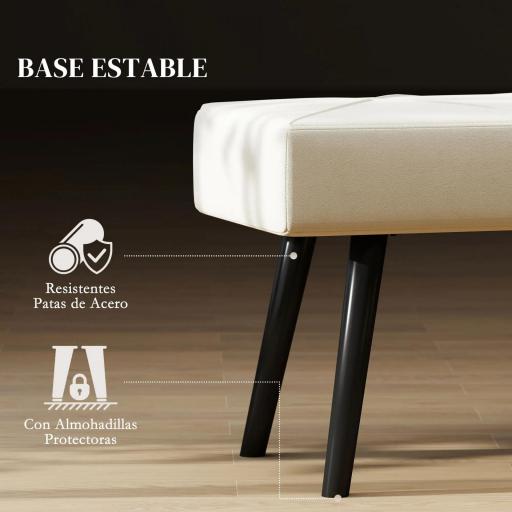 Taburete Pie de Cama Multifuncional con Pies de Acero y Asiento Acolchado para Entrada Pasillo 100x36x45 cm Blanco Crema [4]