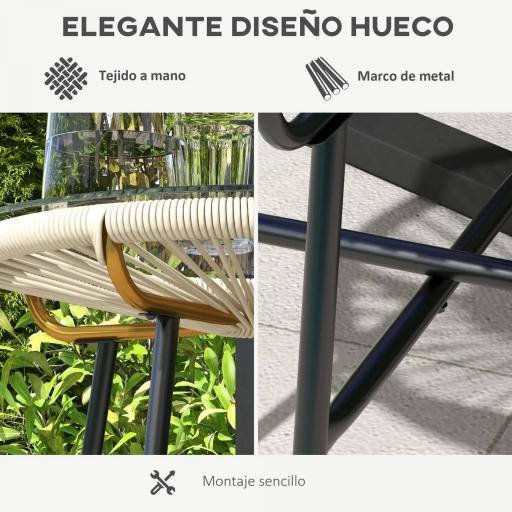 Mesa Auxiliar de Ratán Sintético Redonda para Exteriores con Encimera de Vidrio Templado Ø50x50 cm Crema [4]