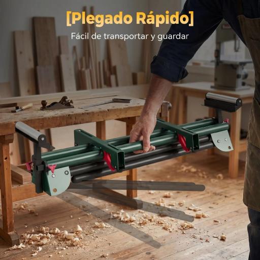 Soporte Sierra Ingletadora Universal con Rodillos Extensibles 94-195 cm Ajustable y Plegable Carga 150 kg Verde [6]