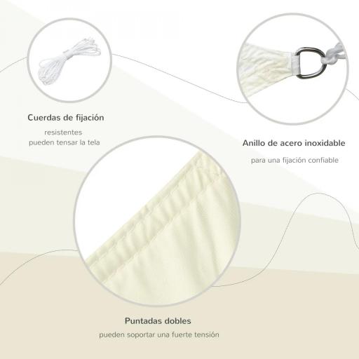 Toldo Vela Rectangular 6x4 m Vela de Sombra para Jardín Patio Terraza Poliéster Anti UV Color Beige [2]