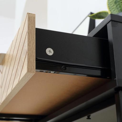 Mesa de Consola Estrecha con 2 Cajones Diseño de Líneas Talladas Estilo Moderna Negro y Roble [6]