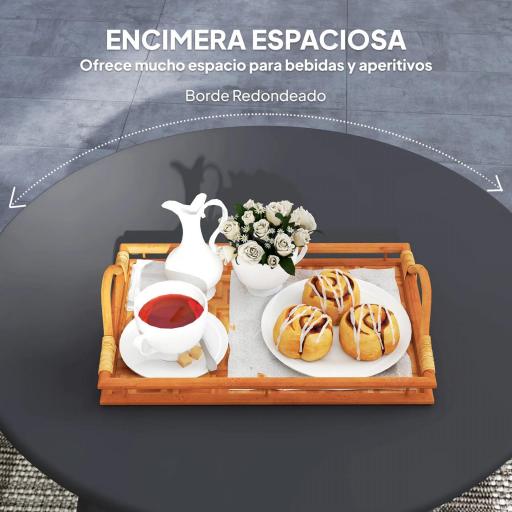 Mesa de Centro Redonda de Metal con Patas Antideslizantes y Borde Seguro para Patio Balcón Salón Ø70x42 cm Negro [3]