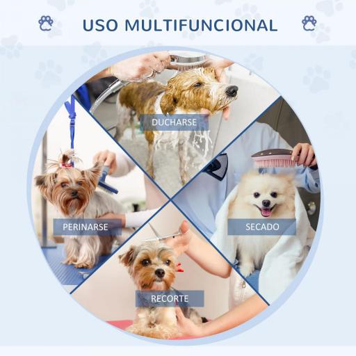 Mesa de Peluquería Canina Plegable, Mesa de Aseo con Cesta de Rejilla Metálica, Encimera Antideslizante, Barra de Acero Inoxidable Ajustable, para Perros, Gatos, 107x60x164 cm, Azul [6]