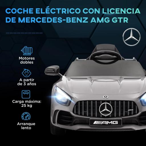 Coche Eléctrico para Niños de +3 Años Mercedes-Benz AMG GTR con Batería 12V Mando a Distancia Faros Bocina Música Plata [2]
