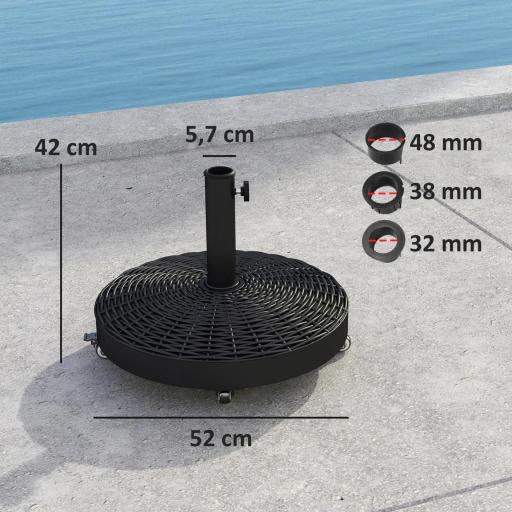 Base para Sombrilla Pesada de 25 kg con Ruedas para Sombrillas de hasta Ø3 m y Postes de 32-48 mm Ø52x42 cm Negro [1]