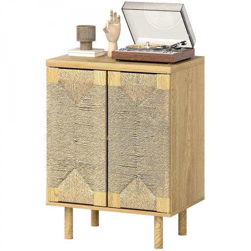 Aparador Bohemio de 2 Puertas con Cuerda Tejida a Mano Estante Ajustable Apertura por Presión Roble 60x40x78 cm [8]
