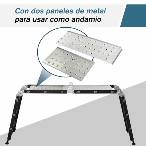 Escalera Multiusos Plegable Escalón Caballete 5 en 1 Portátil con 2 Placas de Plataforma Pie Antideslizante 6 Interruptores Bisagra Aluminio 150 kg 370x61x11 cm Negro [9]