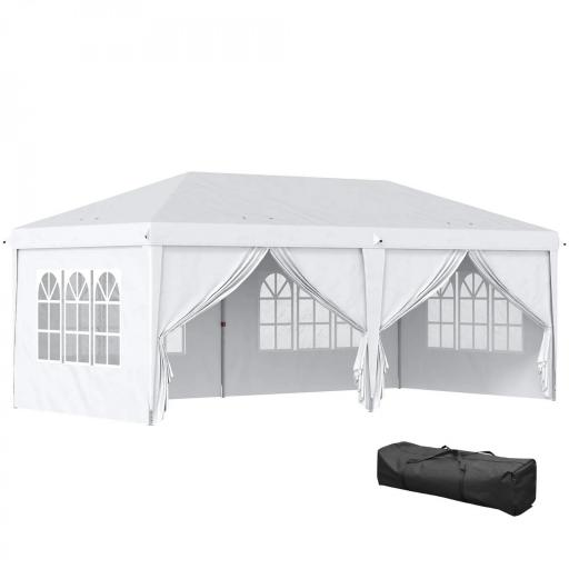 Carpa Plegable 5,85x2,95x2,7 m con 4 Paneles 4 Ventanas 2 Puertas 1 Bolsa Anti-UV y 12 Orificios de Drenaje Blanco [7]