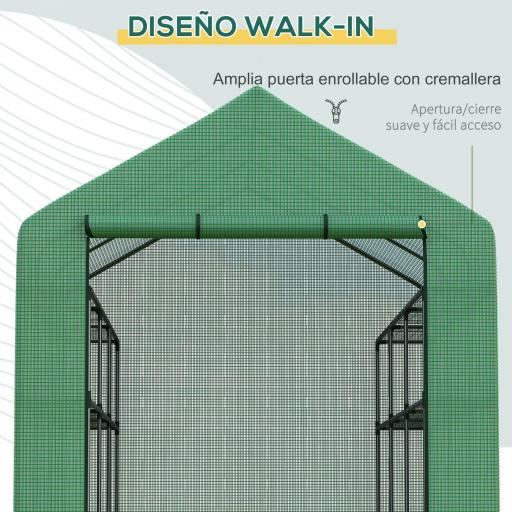 Invernadero de Exterior con Estantes de 4 Niveles Puerta con Cremallera y Marco de Acero 244x180x210 cm Verde [5]