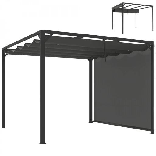 Pérgola de Jardín de Aluminio 3x3 m con Techo Retráctil Lateral Enrollable UPF30+ Cenador de Jardín para Exterior Gris [8]