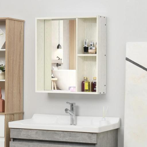Armario con Espejo para Baño con Estantes Mueble para Baño Estilo Moderno 63x15x65 cm Blanco [0]