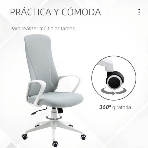 Silla de Oficina Giratoria Altura Ajustable con Reposabrazos Función de Basculante Respaldo Alto 62x56x110-119,5cm Gris [3]