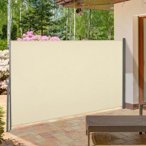 Toldo Lateral Retráctil 300x160cm Pantalla Enrollable Mampara de Privacidad y Protección Solar para Balcón Terraza Crema