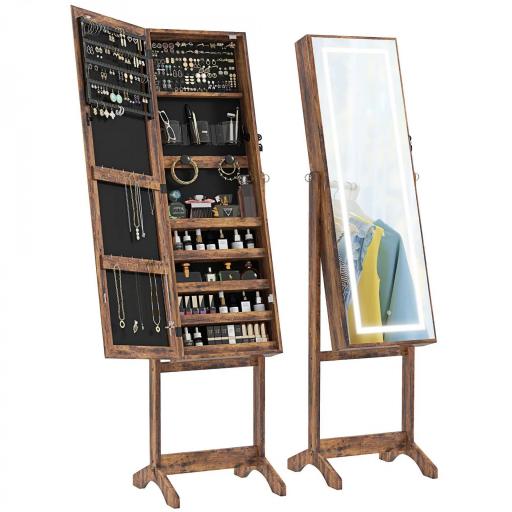 Espejo Joyero con Luces LED Inclinado en 3 Ángulos Cierre Magnético Cerradura con 2 Llaves Marrón Rústico [8]