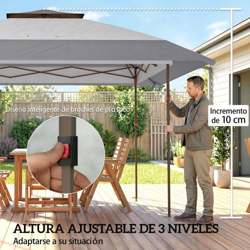 Carpa Plegable 4x4 m Pop-up con Doble Techo 4 Laterales de Malla Altura Ajustable Bolsa Transporte UPF30+ Gris [3]