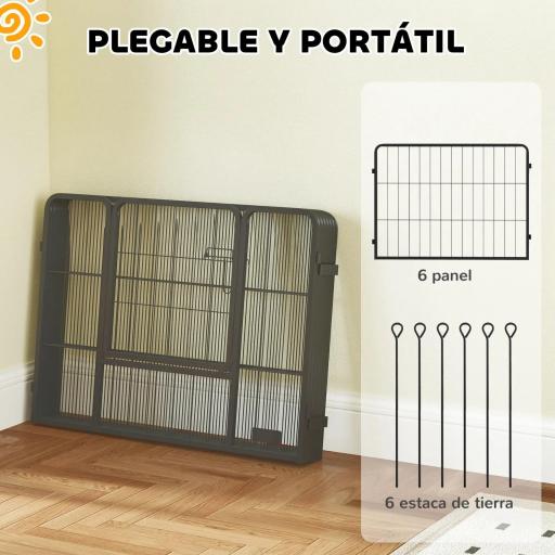 Parque para Perros de 6 Paneles de 60 cm de Altura con Puerta para Interior y Exterior Negro [1]