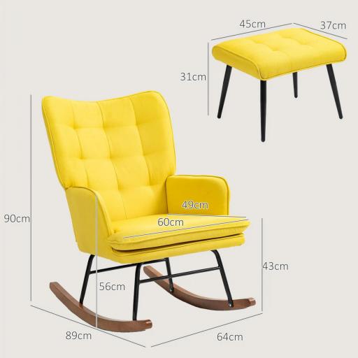 Silla Mecedora con Reposapiés Cojín Acolchado y Reposabrazos Carga 130 kg Amarillo [1]