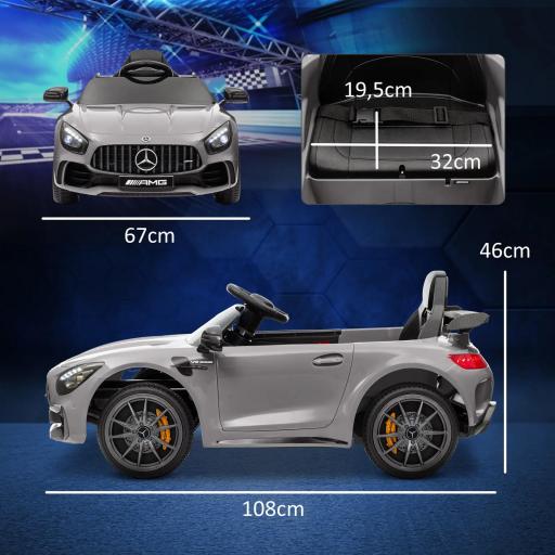 Coche Eléctrico para Niños de +3 Años Mercedes-Benz AMG GTR con Batería 12V Mando a Distancia Faros Bocina Música Plata [4]