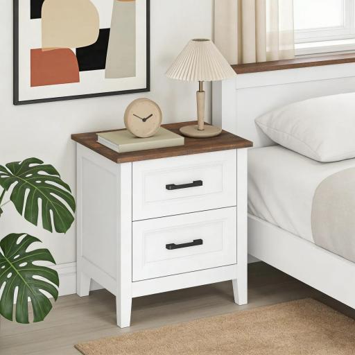 Mesilla de Noche con 2 Cajones Estilo Rústico Mesita para Salón Dormitorio 45x30x50 cm Blanco [6]