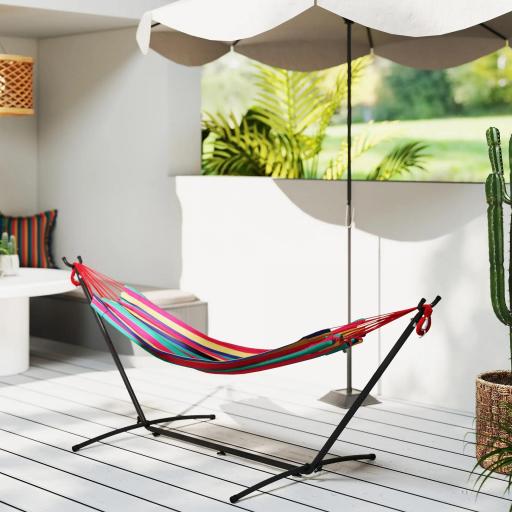 Hamaca con Soporte 310x117cm para Camping con Altura Ajustable y Bolsa de Transporte Carga 120 kg Rayas Naranja y Rojo [7]