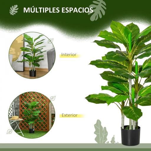 Planta Artificial Hoja Perenne Altura 95 cm con 33 Hojas Realistas en Maceta de Cemento Árbol Artificial para Interior Decoración Salón Oficina Verde [2]