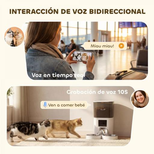 Comedero Automático 6L WiFi 2.4G con Control App 2 Cuencos Programable 1-10 Comidas Grabadora Voz 10s Fácil de Limpiar [5]