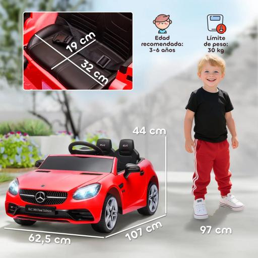 Coche Eléctrico para Niños de +3 Años Mercedes SLC 300 con Batería 12V Mando a Distancia Faros LED Bocina Música Rojo [2]