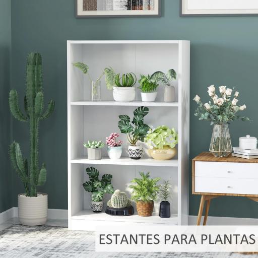 Estantería Librería con 3 Compartimentos de Almacenaje Libros CDs Plantas para Salón Estudio Dormitorio 62,2x24x102,4 cm Blanco [4]