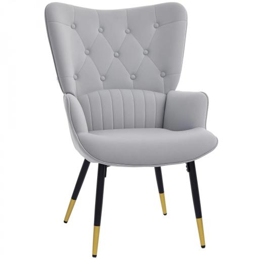 Butaca de Salón Sillón Individual Tapizado en Terciopelo con Respaldo Alto Estilo Moderno 68x72x103 cm Gris Claro [9]