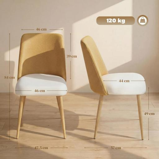 Juego de 2 Sillas de Cocina con Respaldo de PU de Imitación Ratán Patas de Acero y Asiento Acolchado Marrón y Beige [1]