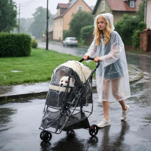 Carrito para Perros Pequeños con Cesta de Almacenaje Cubierta para Lluvia y Ventana de Malla 80,5x51,5x100 cm Caqui