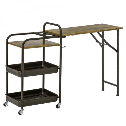 Carro de Cocina con Ruedas Carrito Auxiliar con Estantes de 3 Niveles Hoja Abatible y 2 Portavasos Multiusos para Comedor 118x36,5x82 cm Marrón Rústico [10]