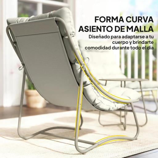 Conjunto de Jardín de 3 Piezas con 2 Sillas Lounge Mesa de Café y Cojines para Exterior Patio Balcón Gris Claro [5]