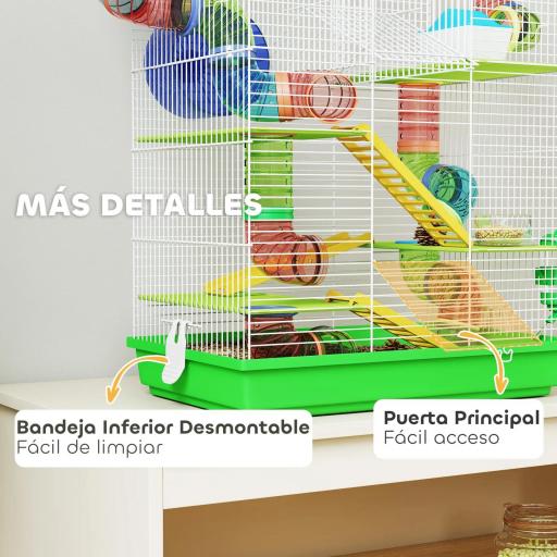 Jaula para Hámster de 5 Niveles 47x30x59 cm con Túnel Comedero Bebedero Casita Rueda de Ejercicio Escaleras Verde [3]