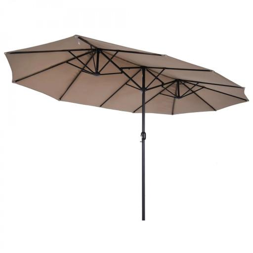 Sombrilla Doble para Jardín 455x265x238 cm Parasol Grande con Manivela Manual Protección Solar Color Café [8]